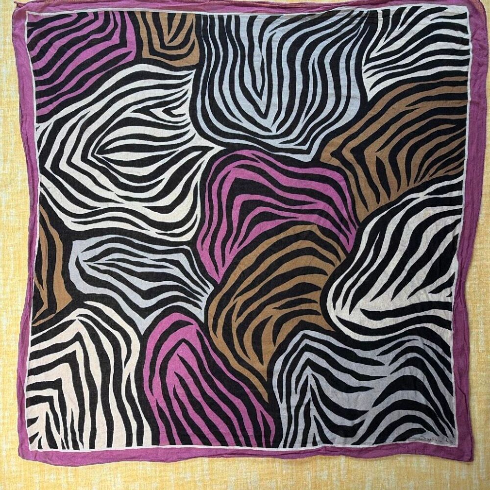 Oscar De La Renta Vintage Zebra Animal Print Square Scarf